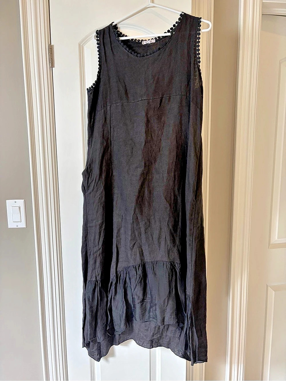 Rosemarie Black Linen Midi Dress Size Medium